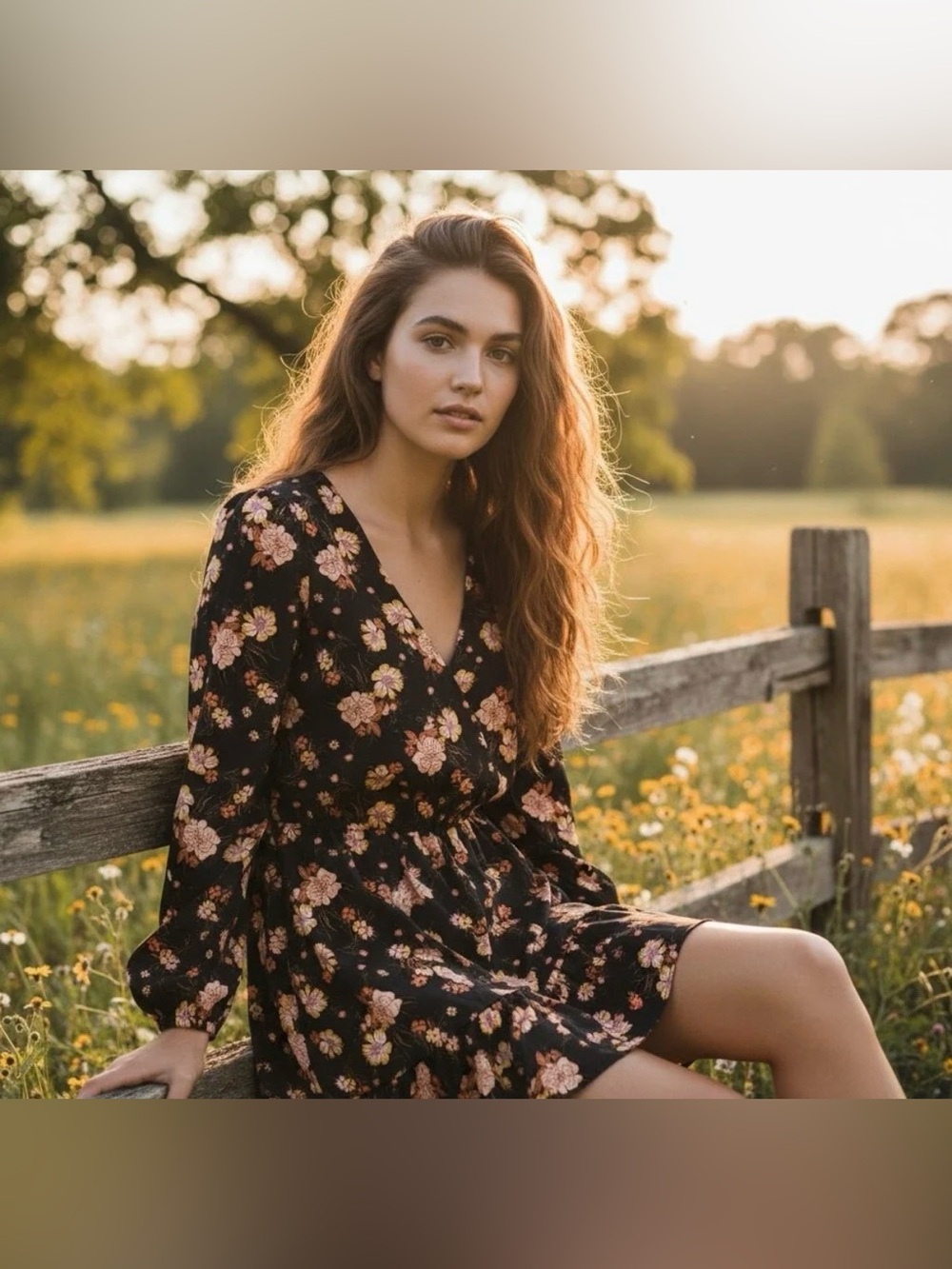 Abound Black Floral Faux-Wrap Ruffle Mini Dress